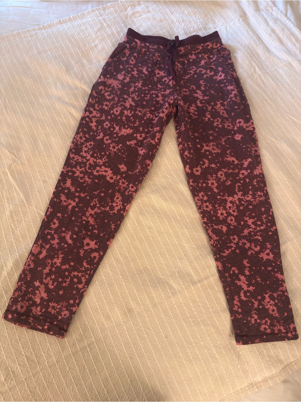 Cuddl Duds Maroon and Pink Floral Print Leggings